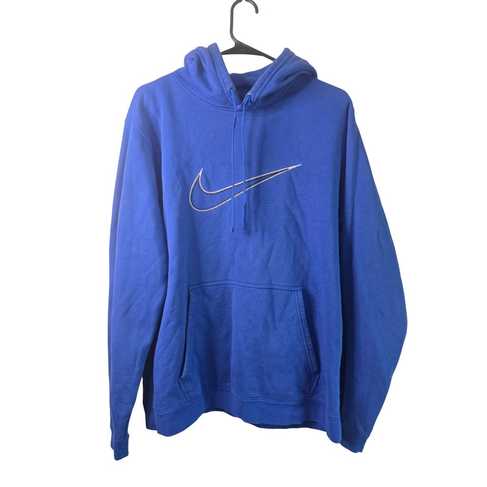 Nike Mens Royal Blue Chain Embroidered Swoosh Fleece Pullover Hoodie Large EUC